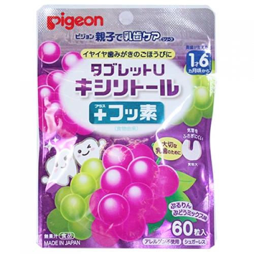 ピジョン 親子で乳歯ケア タブレットU キシリトール+フッ素 ぶどうミックス味 60粒