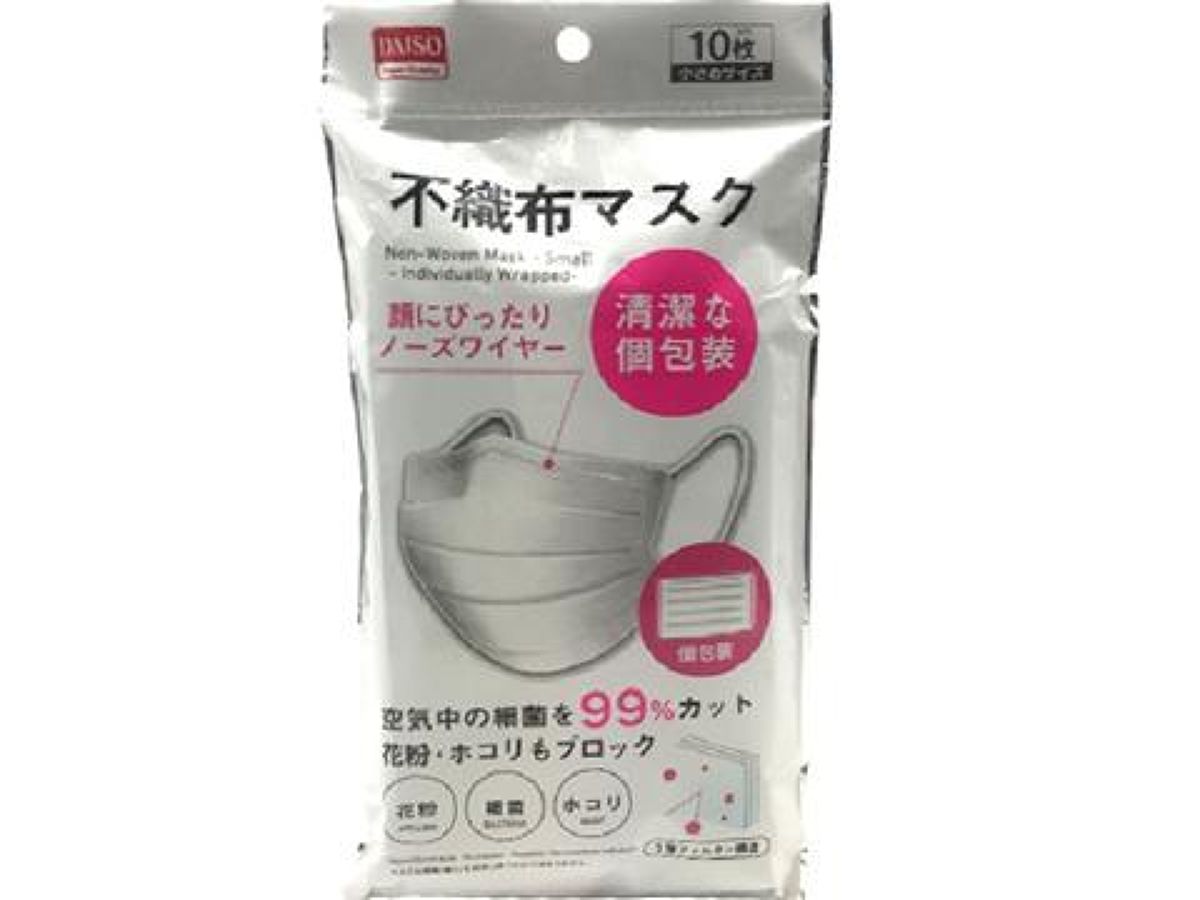 不織布マスク(10枚、小さめ、個別包装)