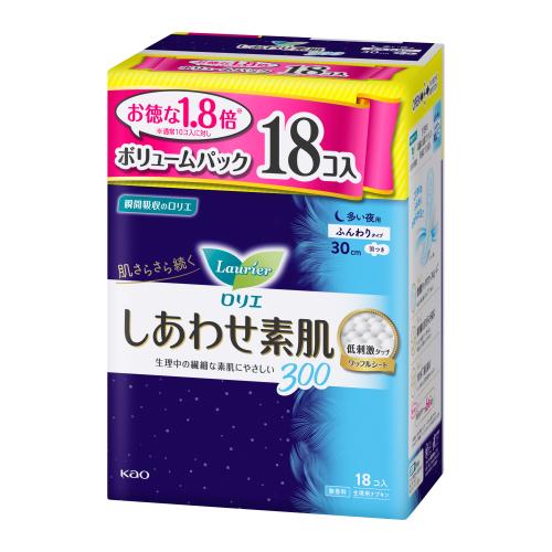 花王　ロリエ　しあわせ素肌　多い夜用　30cm　羽つき　18個